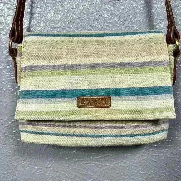 ROSETTI Woven Fabric Crossbody Purse Beachy Earthy Striped Women Small - Picture 3 of 12